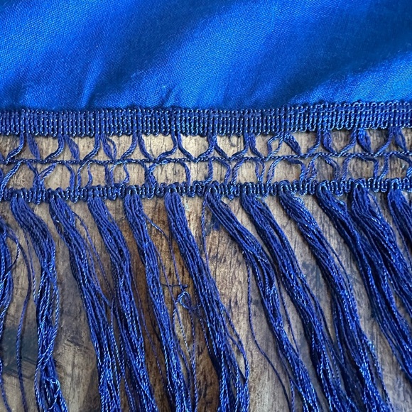 Square Floral Hand Printed Scarf with Fringe, Made in Japan - Picture 7 of 7
